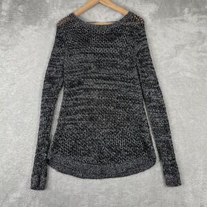 Apt 9 Sweater Womens Large Black Metallic Open Knit Crochet Grunge Long Sleeve